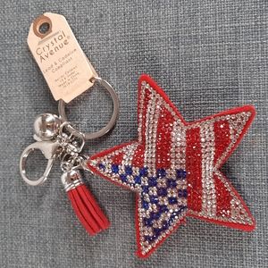 USA Star Flag Rhinestone Keychain Purse Charm Backpack Clip Patriotic American